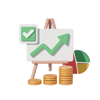 3d Rendern von ein Geschäft Wachstum Diagramm mit Münzen und Kuchen Diagramm, Darstellen finanziell Erfolg und Investition isoliert auf transparent Hintergrund png