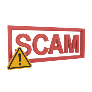 en 3d tolkning av de ord lurendrejeri i röd brev inuti en röd ram med en gul varning tecken isolerat på transparent bakgrund png