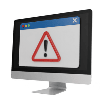 en 3d tolkning av en dator övervaka visning ett varna tecken, isolerat på transparent bakgrund, indikerar en potential problem eller fel png