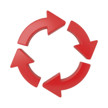 röd cirkulär pilar roterande i en slinga isolerat på transparent bakgrund, representerar återvinning, uppdatera, eller kontinuerlig bearbeta strömma begrepp png