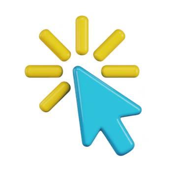 blå markören pil klick med gul ljus strålar, representerar digital samspel och urval isolerat på transparent bakgrund png