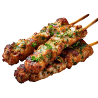 köstlich gegrillt Hähnchen Spieße garniert mit Petersilie Kraut auf transparent Hintergrund png