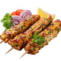 gegrillt Hähnchen Kebabs serviert mit frisch Gemüse auf transparent Hintergrund png