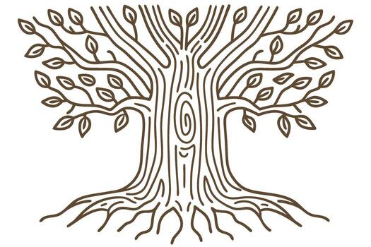 Intricate tree illustration with branches, roots and leaves simple line art expressing natural growth and life vector