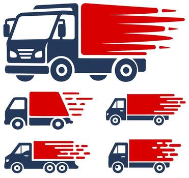 Fast Delivery Trucks Icons with Speeding Motion and Red Elements vector