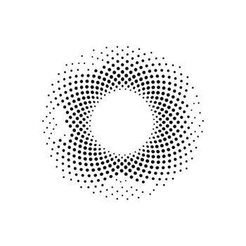 Abstract circular halftone dot design illustration, dynamic round pattern element for digital technology, motion, futuristic background, modern art, graphic decoration, creative concept. vector