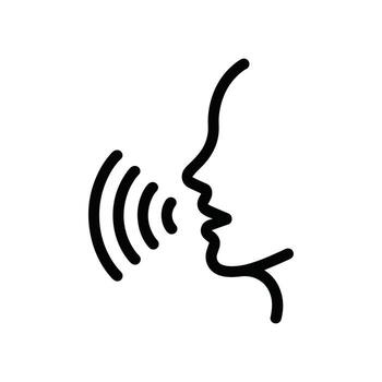 Minimal human face speaking with sound wave icon symbolizing voice communication, podcast audio, artificial intelligence, speech recognition, digital assistant, technology, and sound design. vector