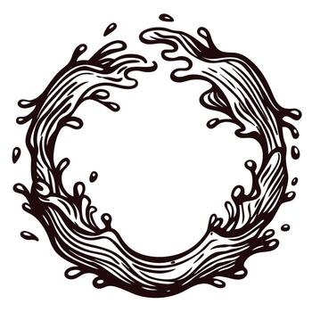 mano dibujado arremolinándose agua chapoteo circular marco con fluido olas y gotas aislado en blanco antecedentes vector