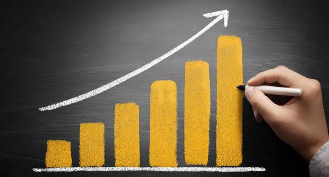 A hand drawing a graph on a blackboard photo