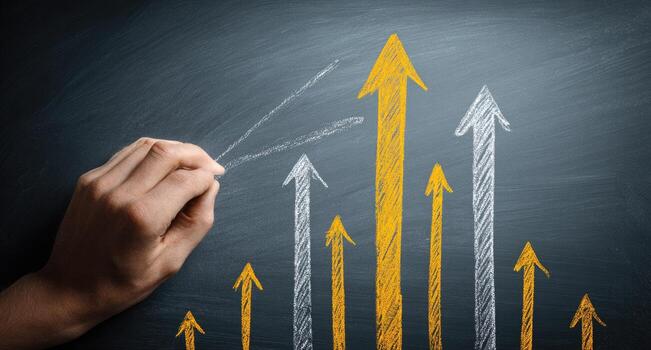 Hand drawing arrows on a blackboard with a chalkboard background photo