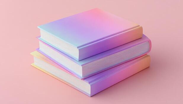 Stack of books with rainbow gradient background 3d render photo