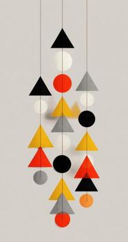 A hanging mobile with colorful triangles and circles photo
