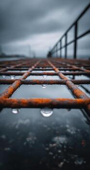 A close up of a metal grate with water droplets on it photo