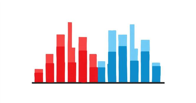 A red and blue bar graph with a blue bar photo