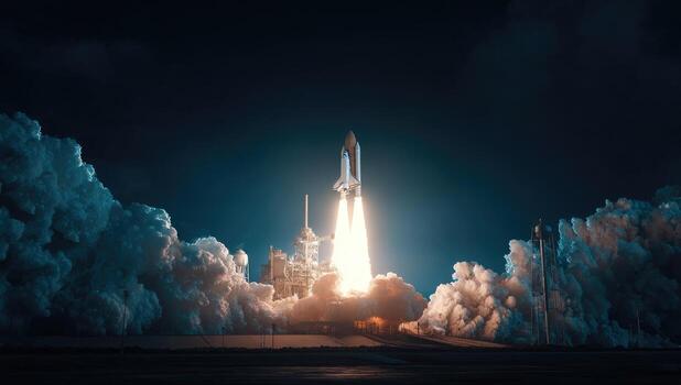 Space shuttle taking off from the ground photo