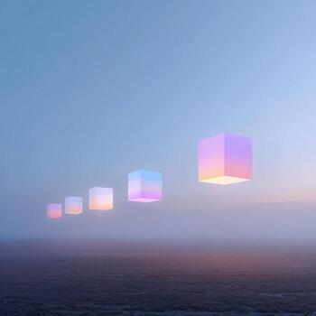 A group of colorful cubes floating in the air photo