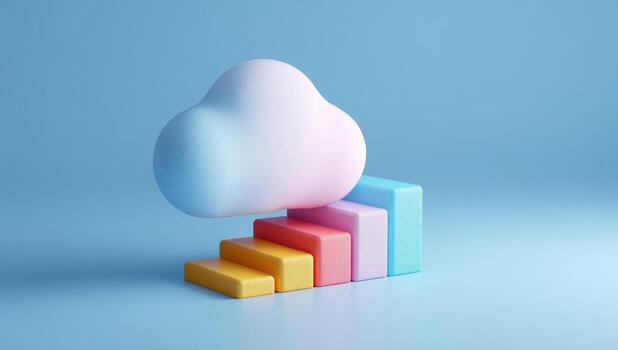 Cloud computing concept with colorful bar chart on blue background 3d render photo