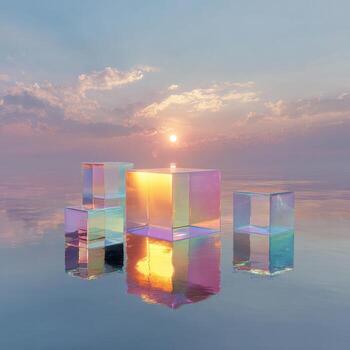A group of colorful cubes floating in the water photo