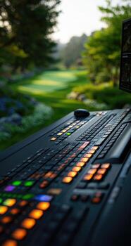 A computer monitor with a green background photo