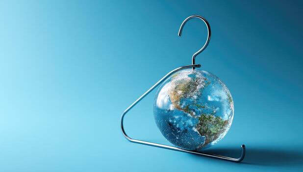 Earth globe in hanger on blue background 3d rendering photo