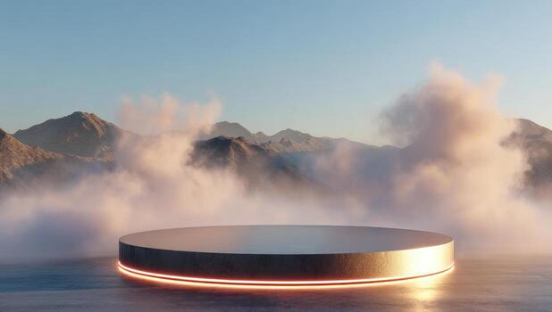 A circular platform with a light on top of it photo