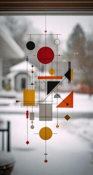 A colorful wind chime hanging from a window photo