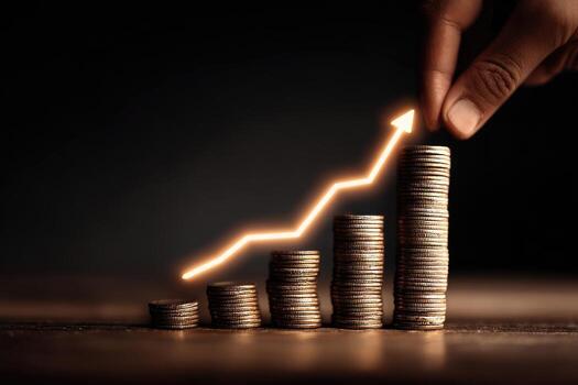 A hand is pointing to a graph going up photo