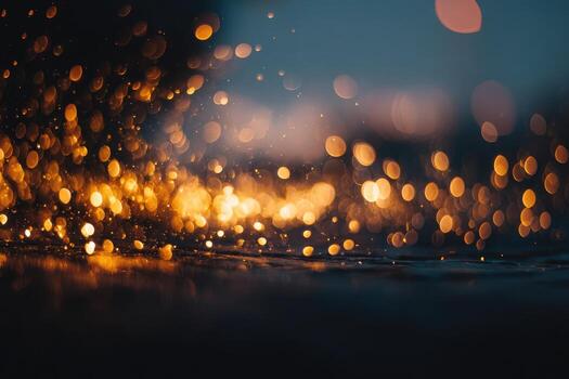 Golden light on water with bokeh effect photo