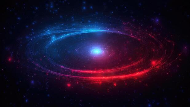 A red and blue spiral galaxy in space photo