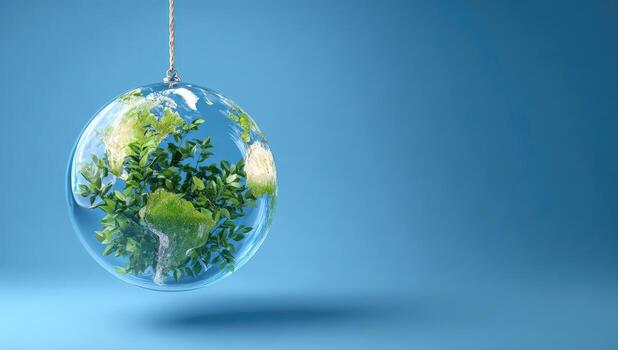 A globe inside a glass sphere hanging from a string photo