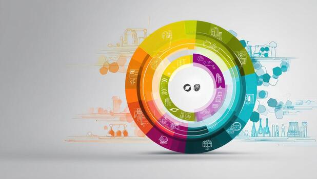 A colorful graphic of a circular diagram with the word eo photo