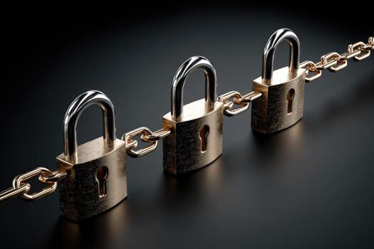 Three padlocks on a chain photo