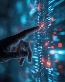 A person touching a digital screen with a finger photo