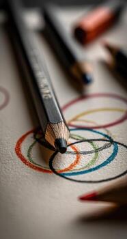 Pencils and colored pencils on a paper photo