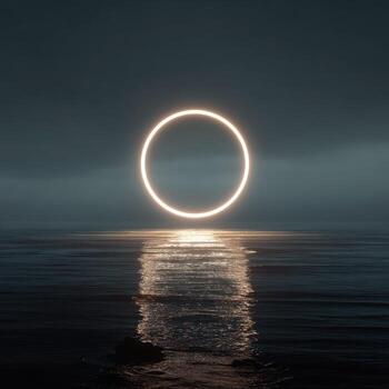A large ring of light is seen over the ocean photo