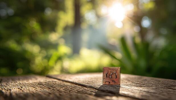 A small wooden toy on a table in the sun photo