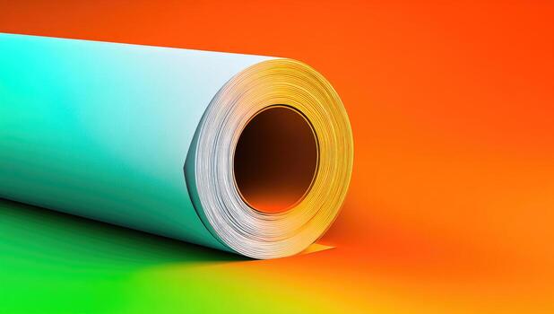 A roll of paper on an orange, green and yellow background photo