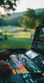 A person is using a mixer to control a photo