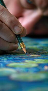 A person is drawing with a pencil on a piece of paper photo