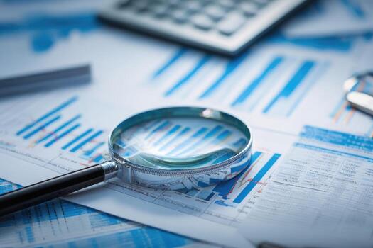 Magnifying glass on financial documents photo