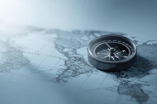 Compass on world map photo