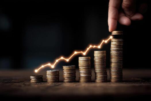 A hand is pointing to a graph that is growing photo