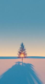 A lone tree in the middle of a snowy field photo