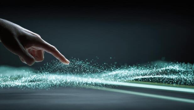 A person touching a finger on a glowing line photo