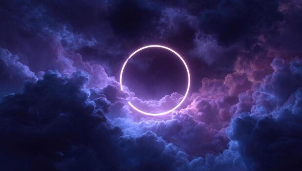 A purple circle is surrounded by clouds photo