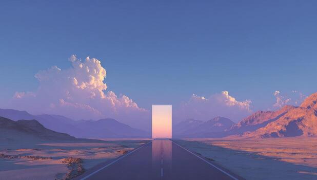 An open road with a door in the middle of it photo