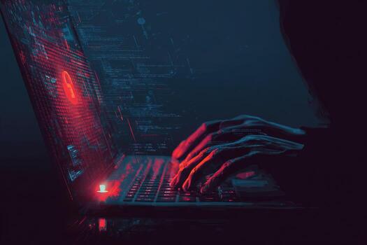 A person typing on a laptop computer photo