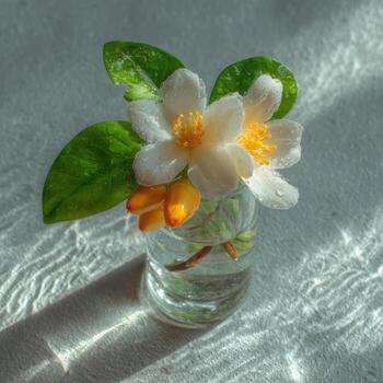 A small vase with a flower in it photo