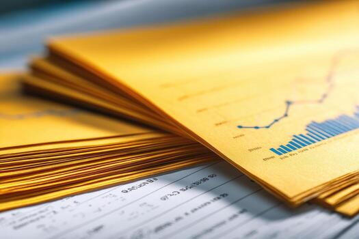 un pila de documentos con un grafico en parte superior de ellos foto