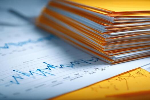 A stack of papers with a graph and a pen on top of it photo